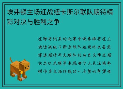 埃弗顿主场迎战纽卡斯尔联队期待精彩对决与胜利之争